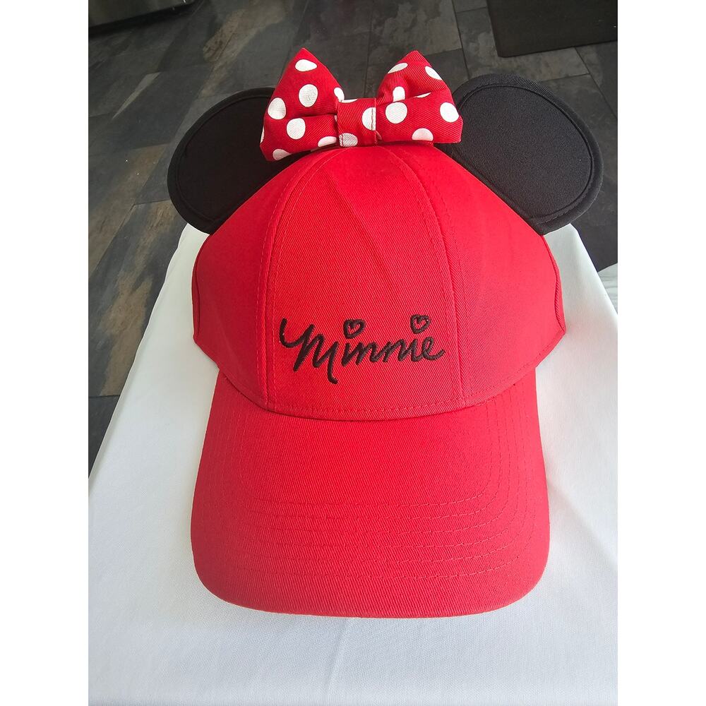Disney Minnie Mouse Polka Dot Baseball with Ears, Red Hat Cap -